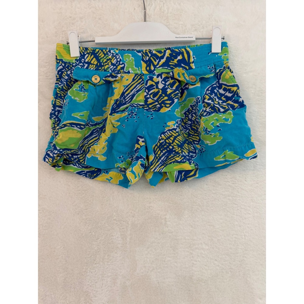 Lilly Pulitzer Callahan Shorts XS Blue Green‎ Seashell Print Rayon Beach Summer